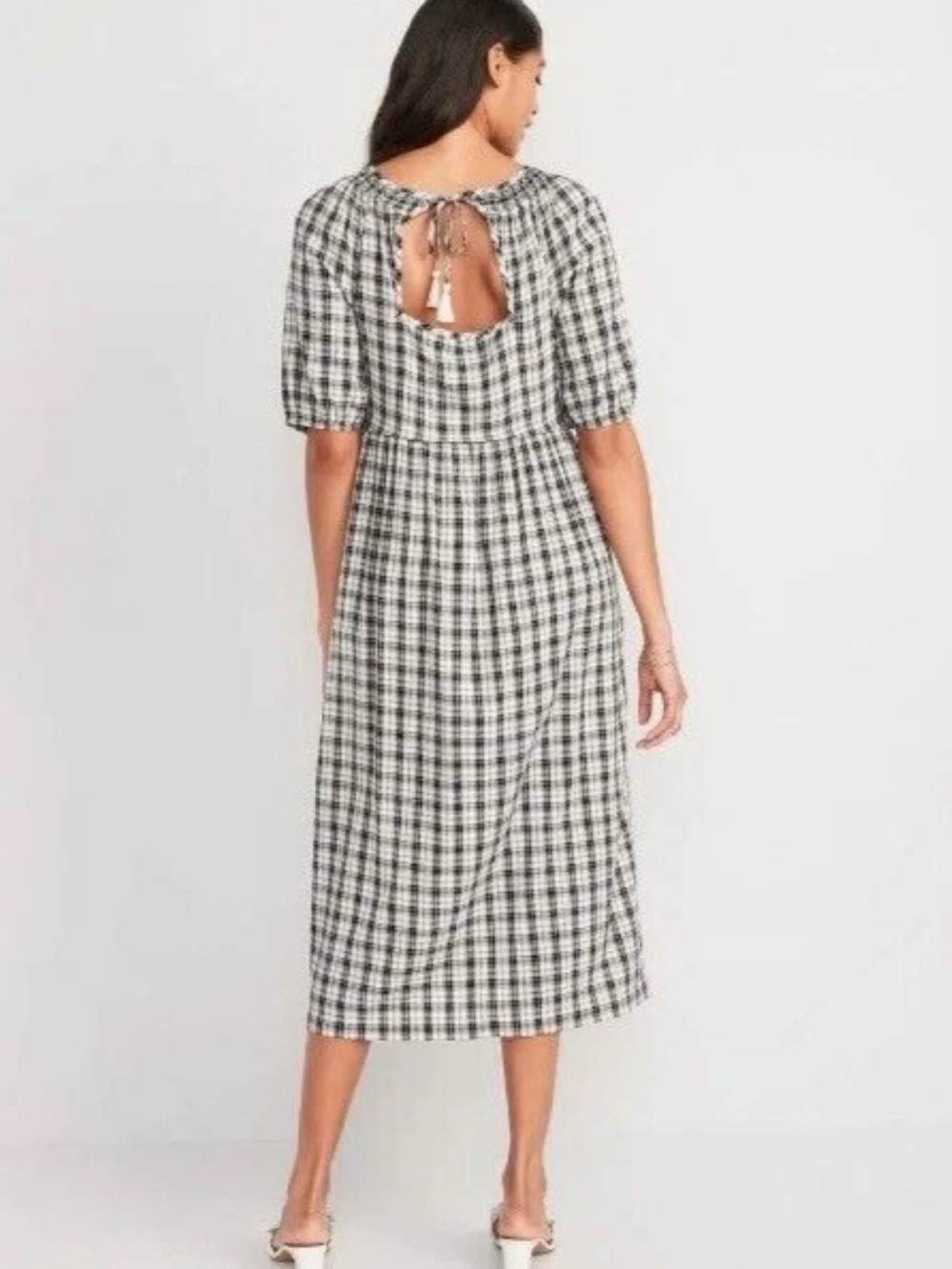 Old Navy Plaid Puff Sleeve Smocked Midi Swing Dress Size XL Cottagecore Peasant - Picture 12 of 16